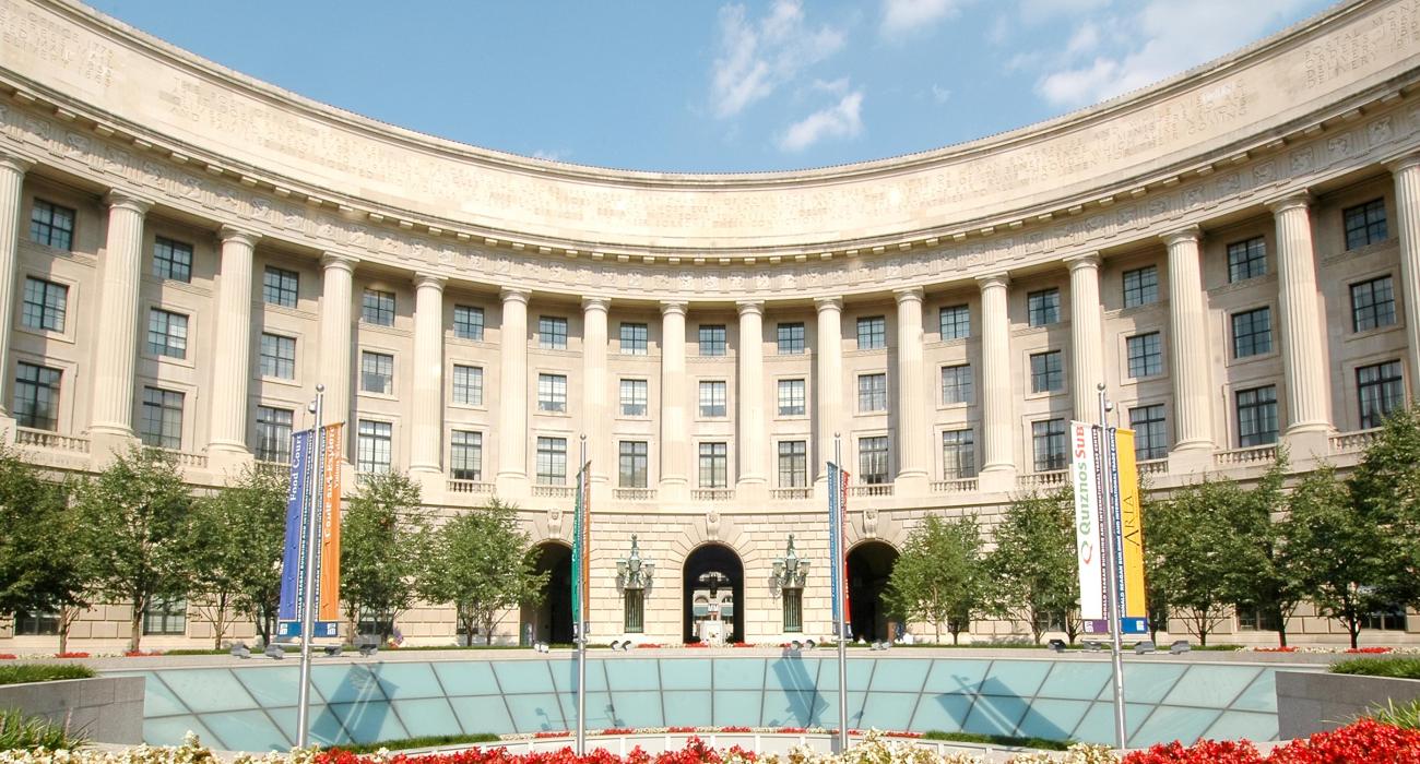 Panorama view of the Woodrow Wilson Plaza