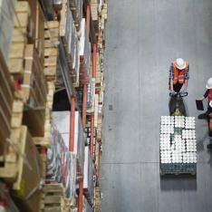 Aerial view of workers in a warehouse