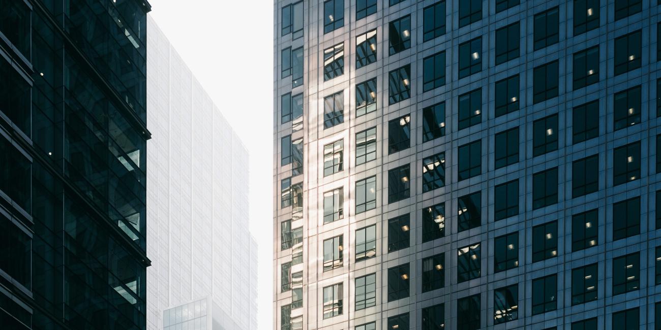 Sunlight cutting through buildings